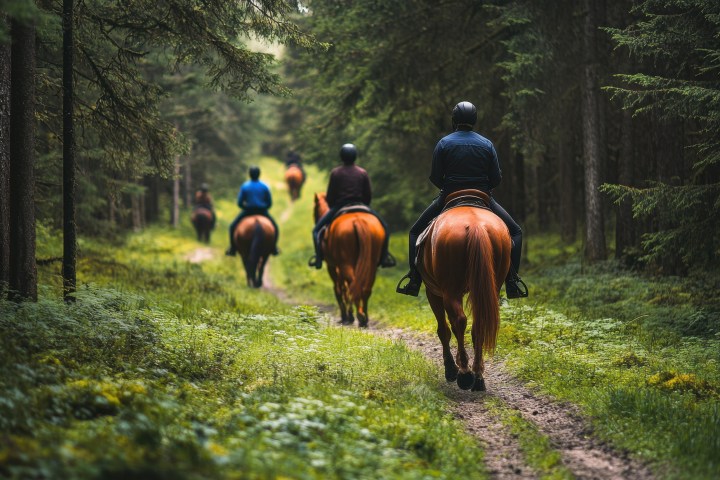 Horse back riding tour on mountain trail