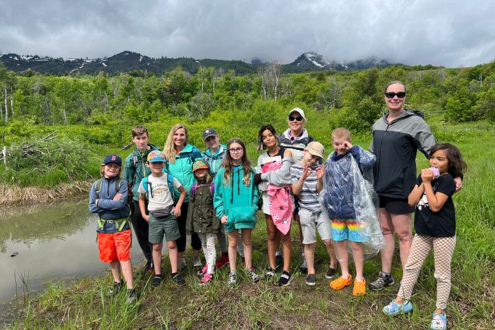 kids hiking in the mountains