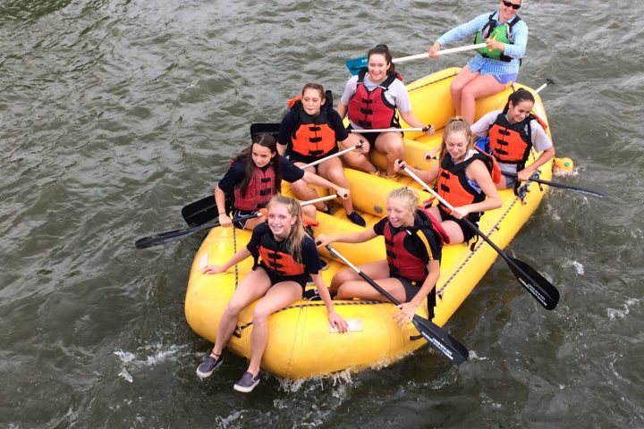 A youth group going river rafting