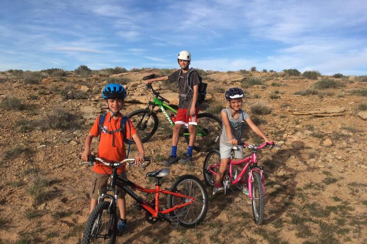 a group of people riding on the back of a bicycle